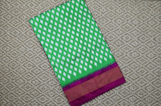 Picture of Parrot Green and Pink Pochampally Double Ikkat Silk Saree