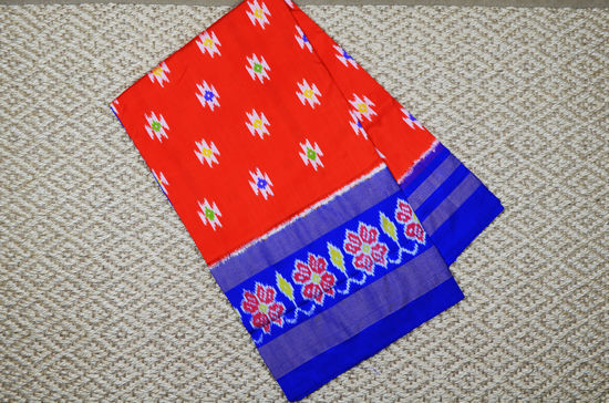 Picture of Orange and Royal Blue Pochampally Double Ikkat Silk Saree