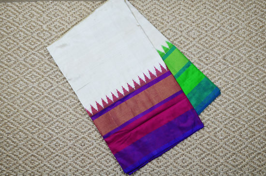 Picture of "Ivory White, Purple and Green Pochampally Double Ikkat Silk Saree With Patola Blouse"