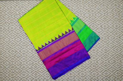 Picture of "Neon Green, Purple and Green Pochampally Double Ikkat Silk Saree With Patola Blouse"