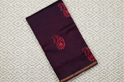 Picture of Brown and Red Batik Print and Shibori Half and Half Chanderi Silk Saree with Small Zari Border