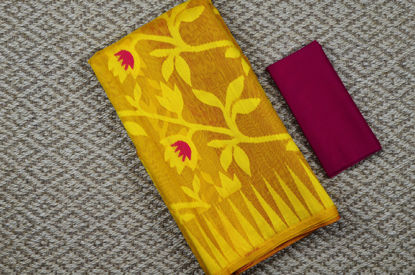 Picture of Magenta and Yellow Half and Half Jamdani Soft Handloom Cotton Saree
