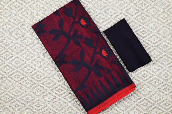 Picture of Red and Maroon Half and Half Jamdani Soft Handloom Cotton Saree