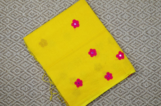 Picture of Yellow and Magenta Embroidied Noyal Handloom Silk Cotton Saree