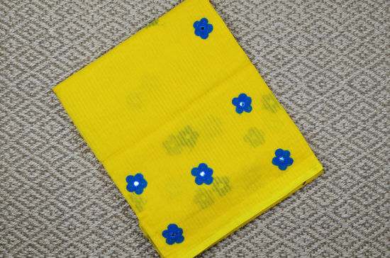 Picture of Yellow and Blue Embroidied Noyal Handloom Silk Cotton Saree
