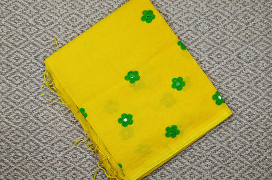 Picture of Yellow and Green Embroidied Noyal Handloom Silk Cotton Saree