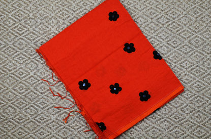 Picture of Orange and Black Embroidied Noyal Handloom Silk Cotton Saree