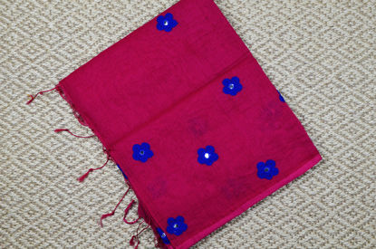 Picture of Magenta and Royal Blue Embroidied Noyal Handloom Silk Cotton Saree