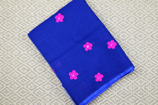 Picture of Navy Blue and Pink Embroidied Noyal Handloom Silk Cotton Saree