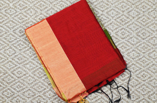 Picture of Brick Red and Olive Green Handloom Silk Cotton Saree