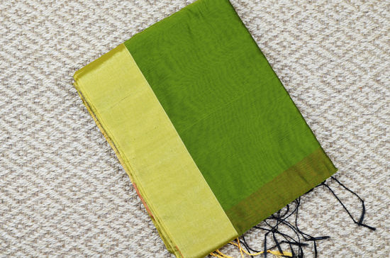 Picture of Olive Green and Brick Red Handloom Silk Cotton Saree