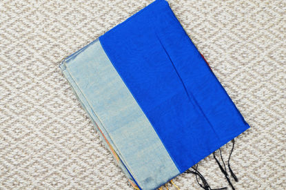 Picture of Peacock Blue and Brick Red Handloom Silk Cotton Saree