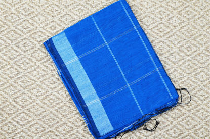 Picture of Peacock Blue Silver Checks Handloom Silk Cotton Saree
