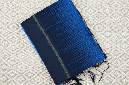 Picture of Blue and Black Handloom silk Cotton saree with pochampalli design