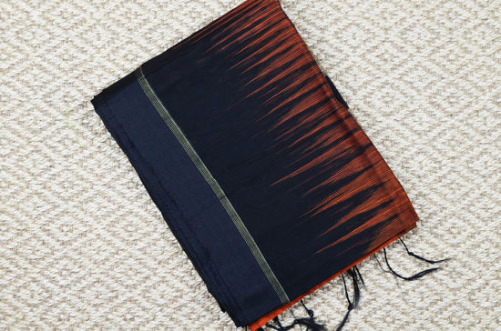 Picture of Orange and Black Handloom silk Cotton saree with pochampalli design