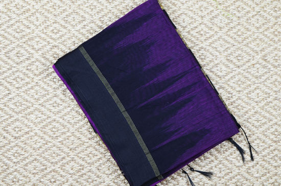 Picture of Magenta and Black Handloom silk Cotton saree with pochampalli design