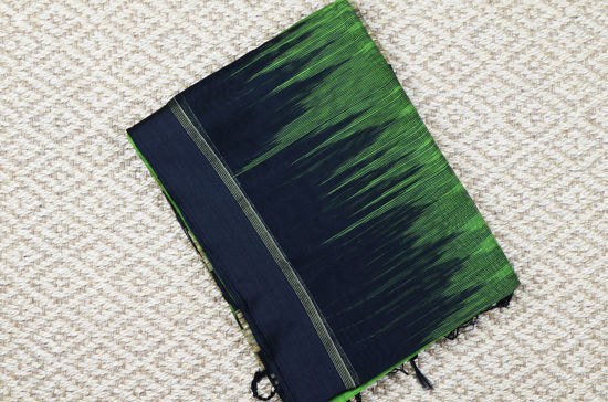Picture of Bottle Green and Black Handloom silk Cotton saree with pochampalli design