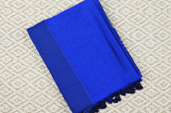 Picture of Royal Blue Plain Style Handloom silk Cotton saree
