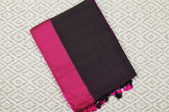 Picture of Brown and Magenta Plain Style Handloom silk Cotton saree