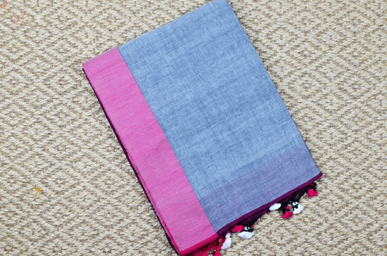 Picture of Sweet Grey and Magenta Plain Style Handloom silk Cotton saree