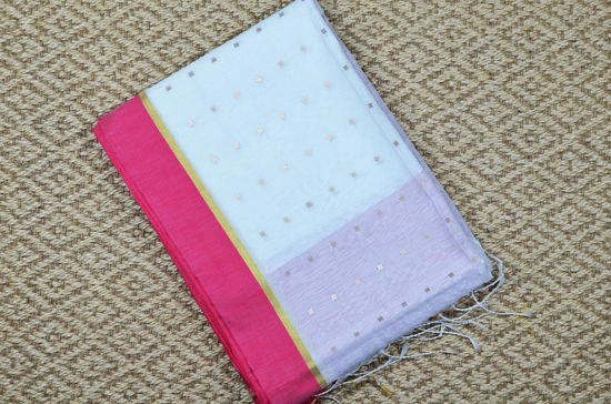 Picture of White and Pink Silk Cotton Handloom Sequence Saree