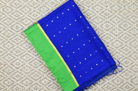 Picture of Royal Blue and Parrot Green Silk Cotton Handloom Sequence Saree