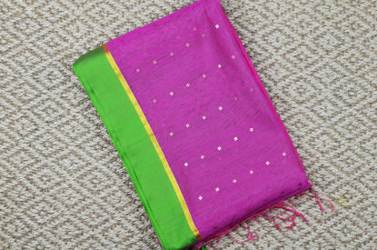 Picture of Pink and Parrot Green Silk Cotton Handloom Sequence Saree