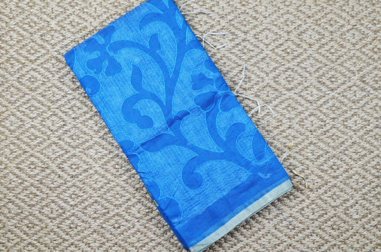 Picture of Blue Self Embroidery Soft Handloom Silk Cotton Saree