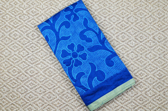 Picture of Prussian Blue Self Embroidery Soft Handloom Silk Cotton Saree