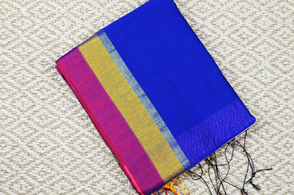 Picture of Royal Blue and Pink Handloom Silk Saree
