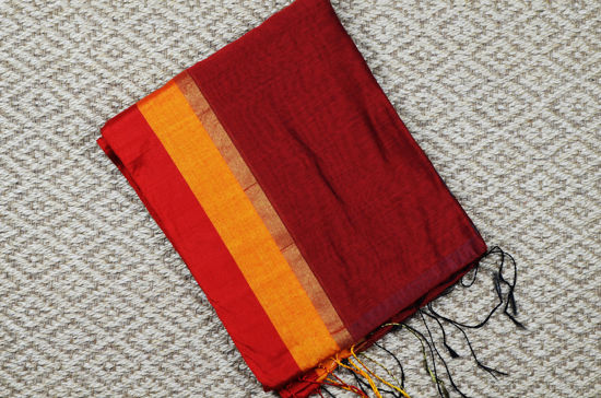 Picture of Red and Grey Handloom Silk Saree