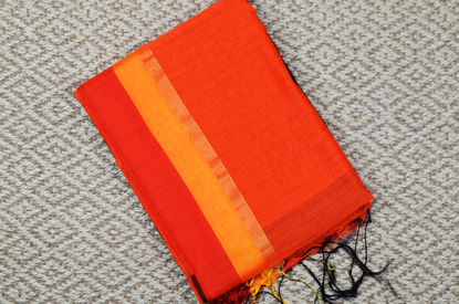 Picture of Orange and Black Handloom Silk Saree