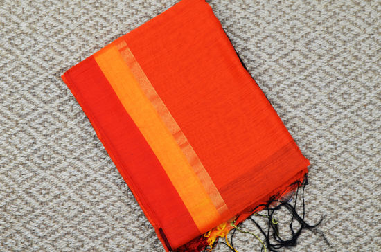 Picture of Orange and Black Handloom Silk Saree
