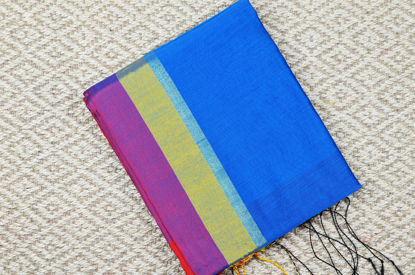 Picture of Peacock Blue and Red Handloom Silk Saree