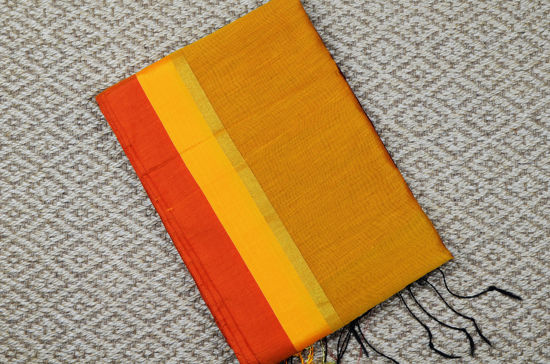 Picture of Mustard Yellow and Red Handloom Silk Saree