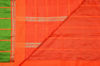 Picture of Mehandi Green and Orange Checks Handloom Silk Saree with Satin Border
