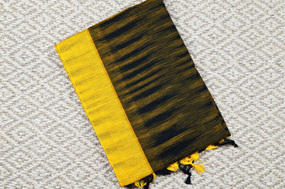 Picture of Black and Yellow Jhorna Soft Handloom Cotton Saree