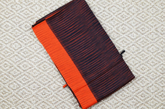 Picture of Black and Orange Jhorna Soft Handloom Cotton Saree