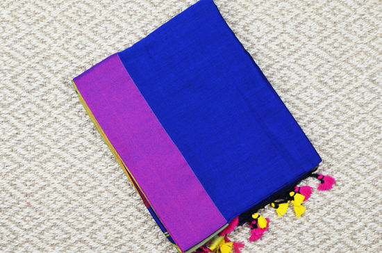 Picture of Navy Blue and Maroon Soft Handloom Cotton Saree with Ganga Jamuna Borders