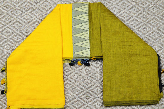 Picture of Yellow and Olive Green Madhyamani Pure Cotton saree