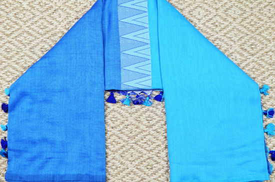 Picture of Sky Blue and Dark Blue Madhyamani Pure Cotton saree