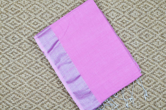 Picture of Baby Pink with Silver Border Pure Linen Cotton saree
