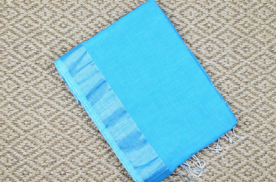 Picture of Sky Blue with Silver Border Pure Linen Cotton saree