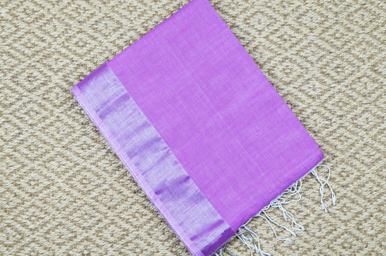 Picture of Magenta with Silver Border Pure Linen Cotton saree
