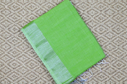 Picture of Olive Green with Silver Border Pure Linen Cotton saree