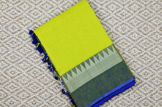 Picture of Olive Green and Blue Pure Cotton saree