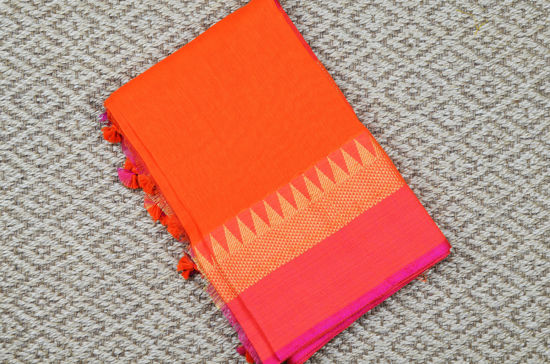 Picture of  Orange and Pink Pure Cotton saree
