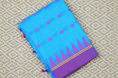 Picture of Sky Blue and Pink Pure Cotton saree with Allover Butta and Temple Border