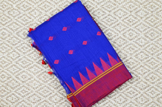 Picture of Royal Blue and Red Pure Cotton saree with Allover Butta and Temple Border