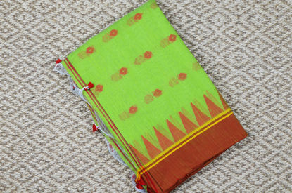 Picture of Olive Green and Red Pure Cotton saree with Allover Butta and Temple Border